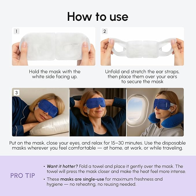 MAREE Heated Eye Masks for Dry Eyes – Steam Eye Mask Disposable – Self Heating Eye Mask for Puffy Eye – Facial Steamer Alternative for Relaxation – Warm Compress for Eyes – Spa Gift for Women