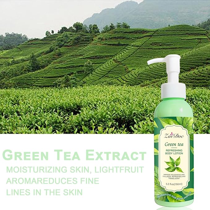 Body Lotion, 24hr Moisturizing & Deep Hydration, Absorbs Instantly Moisturizer for All Skin Types, 5.3 fl oz (1 Pack, Green Tea)