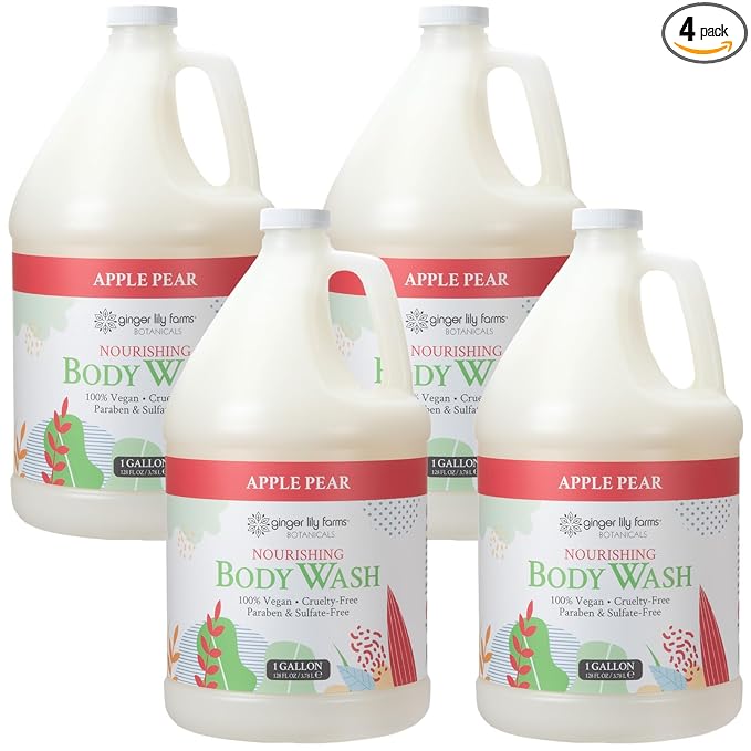 Ginger Lily Farms Botanicals Nourishing Body Wash, 100% Vegan & Cruelty-Free, Apple Pear Scent, 1 Gallon (Pack of 4)