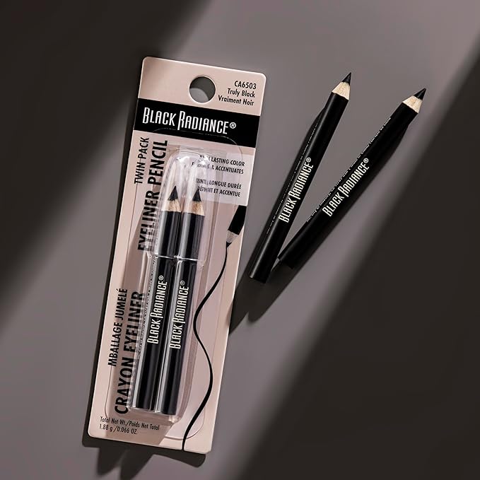 Black Radiance Twin Pack Eyeliner Pencil, Creamy Dual-Purpose Formula for Eyes & Brows, Intense Black Pigments, Long-Lasting Definition - Truly Black