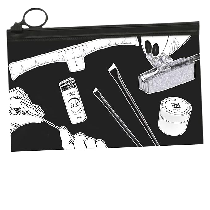 Eyebrow Mapping Kit with 30m White Mapping String, 15g White Brow Paste, 2 Eyebrow Brush Set, Microblading Pencil for Outlining, Pencil Shaper and Blades, 20 Brow Ruler Stencils + Instructions