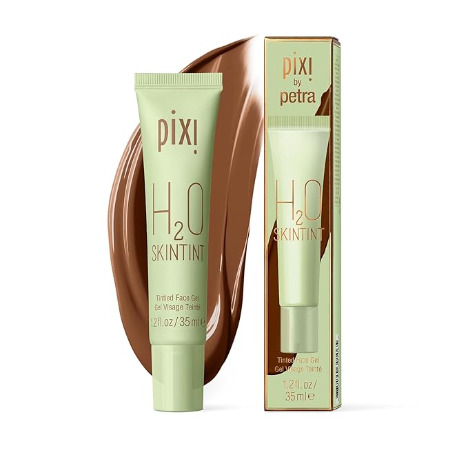 Pixi H2O SkinTint | Tinted Face Gel Moisturizer | Lightweight Hydrating Coverage with Hyaluronic Acid | Evens Skin Tone & Reduces Redness | Oil-Free Dewy Finish | Cocoa | 1.2 fl oz
