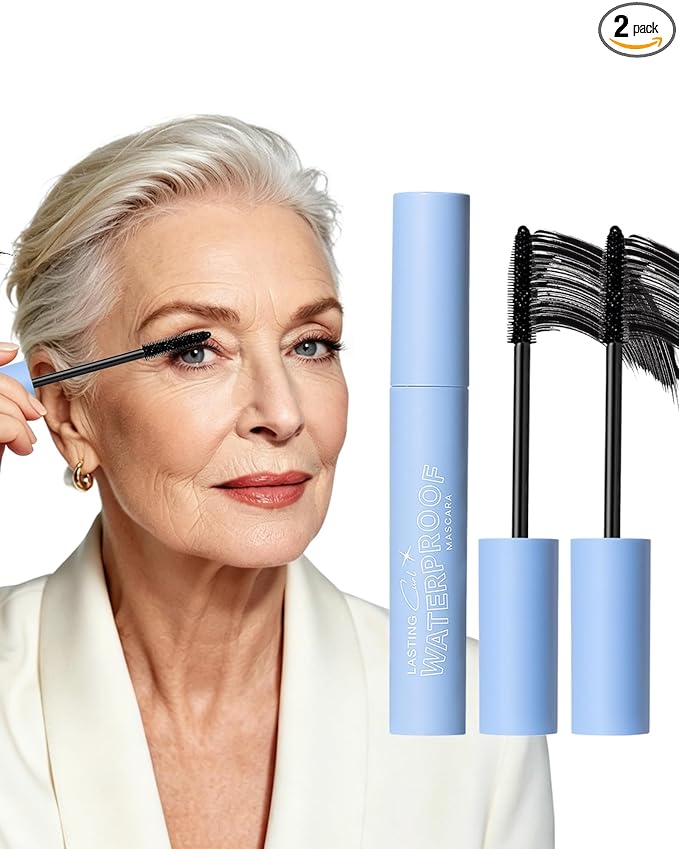 Waterproof Mascara for Older Women 60 Plus,2Pcs Black Mascara Volume and Length with Thinning Lashes,Longlasting Smudge-Proof No Clumping,Hypoallergenic Formula for Sensitive Eyes,Mother's Day Present