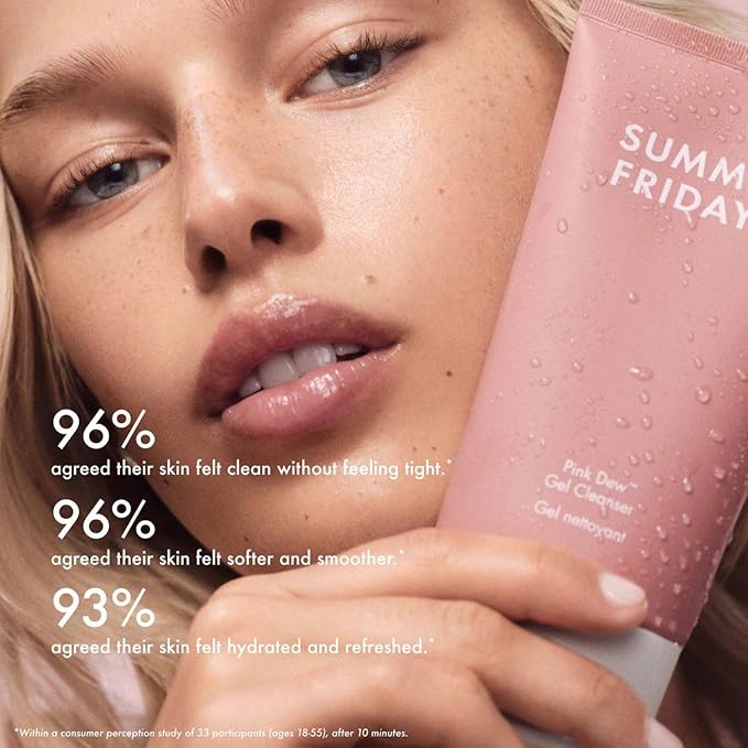 Summer Fridays Morning Trio - Travel Size Pink Dew Gel Face Wash, Cloud Dew Gel Face Moisturizer + CC Me Vitamin C + Niacinamide Serum - Brightening + Hydrating Morning Skin Care Set (3 Count)
