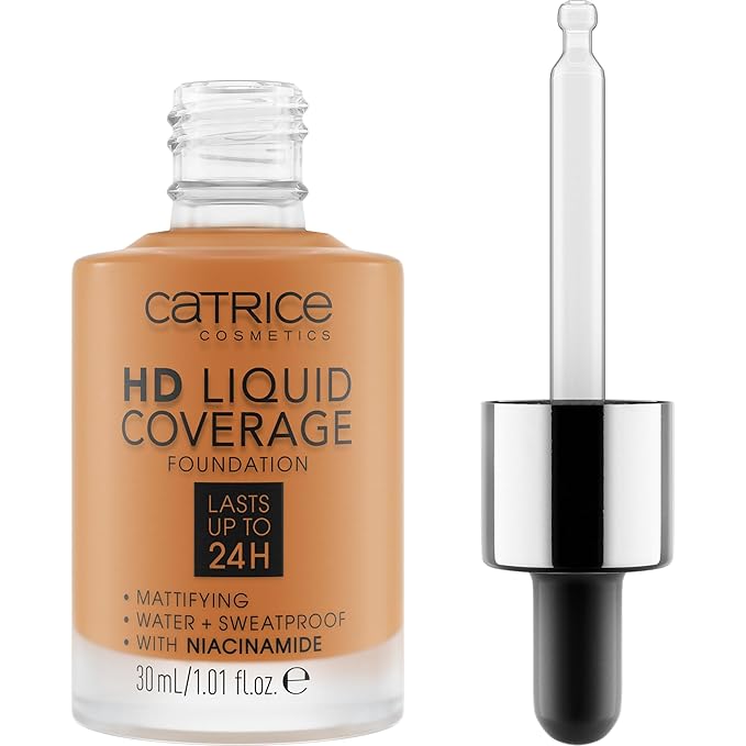 Catrice | HD Liquid Coverage Foundation | 24H Wear, Matte Finish, High Coverage, Waterproof Formula with Niacinamide | Vegan & Cruelty Free (082 | Warm Caramel)