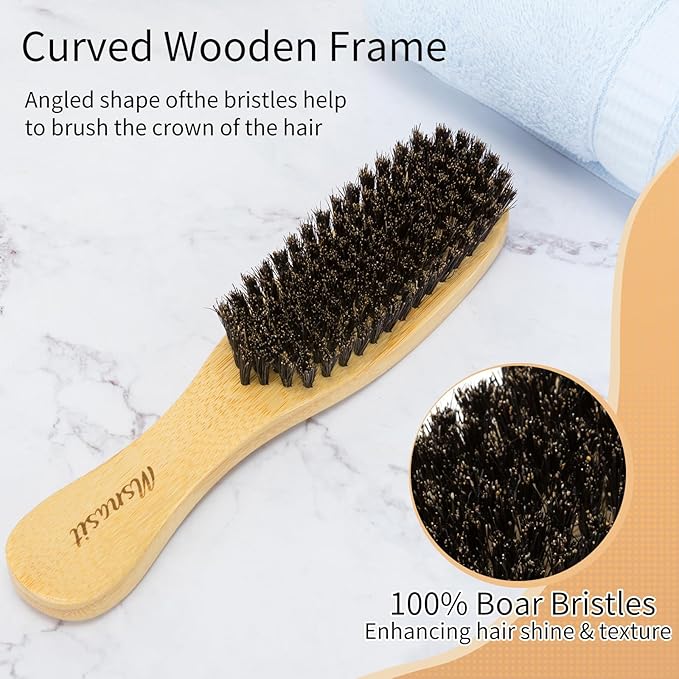Boar Bristle Slick Back Hair Brush for Women, Smoothing Hair, Anti Frizz, Edge Control, Bamboo Hairbrush for All Hair Style-Regular