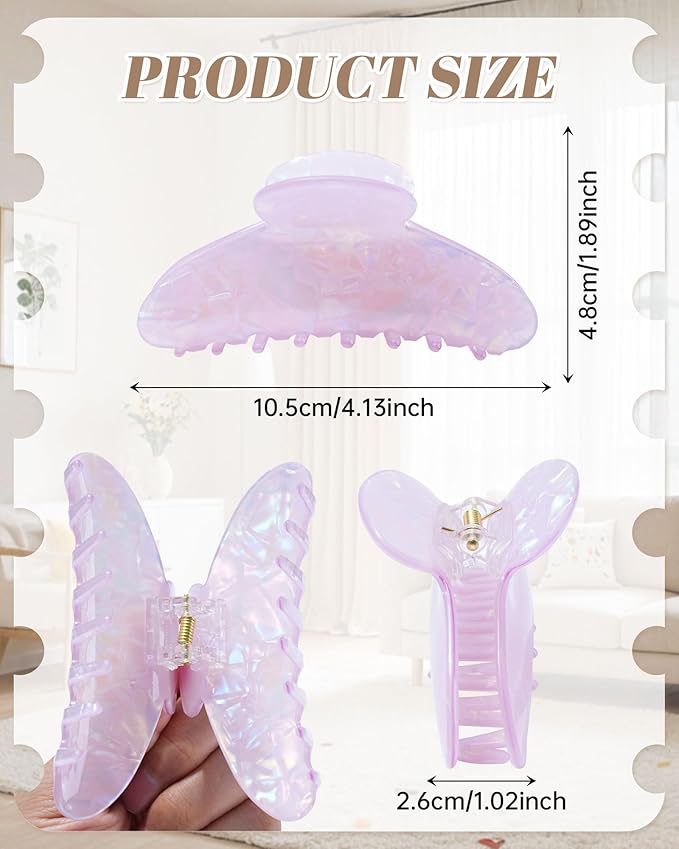 Mesovor 4 Pack Acrylic Hair Clips Claws, Nonslip 4.1" Large Hair Grip Hairclips for Thin and Thick | French Banana Barrettes Hair Strong Hold Hair Jaw Clamps (Pink, White, Green, Champagne)