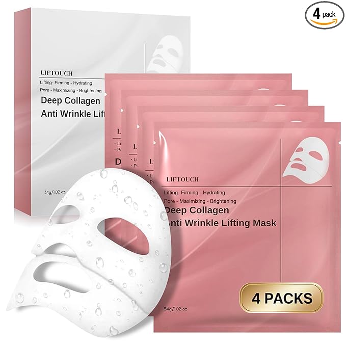 Korean Overnight Collagen Face Mask (4 PACKS) - Hydrating Deep Collagen Mask for Women - Anti-Aging Bio-Collagen Real Deep Mask - Glass Skin Facial Treatment