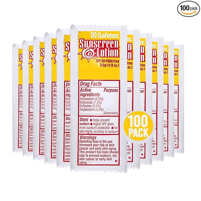 Sunscreen Lotion, SPF30 Protection and PABA Free, Individual Sunscreen Packets (Pack of 100) – Travel Size Sun Screen for Outdoors, Bundled with reclosable Homesphere bag (100)