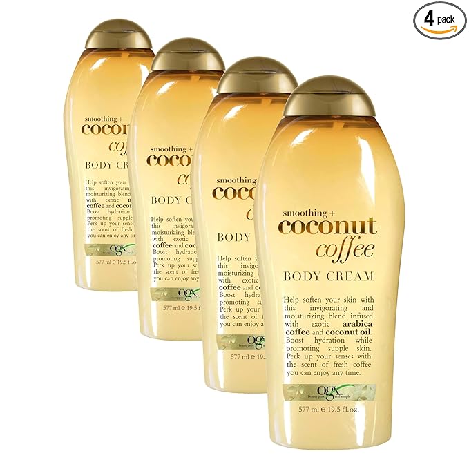OGX Smoothing + Coconut Coffee Body Cream 19.5 oz,(Pack of 4)