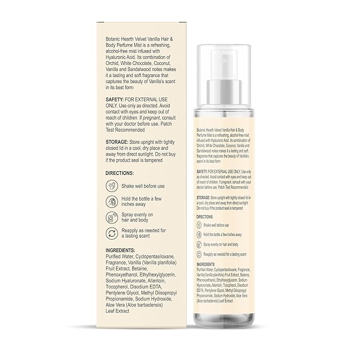 Botanic Hearth Vanilla Hair Perfume & Body Mist, Long-Lasting Hair Deodorizer & Body Scent for Women & Men, Alcohol-Free Clean Fragrance Hair Spray For Everyday Wear, All Day Freshness, 3.4 Fl Oz