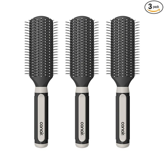 Conair Salon Results Detangling Hairbrush Set, 3-Pack Brushes for Men and Women, All Hair Types and Lengths with Nylon Bristles