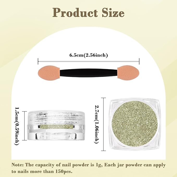 Chrome Nail Powder, Metallic Mirror Effect Holographic Shimmer Glitter Dust Manicure Decoration Nail Art Pigment for DIY Gel Polish Nail Art, Resin Craft, Salon, Gifts - Champagne Gold