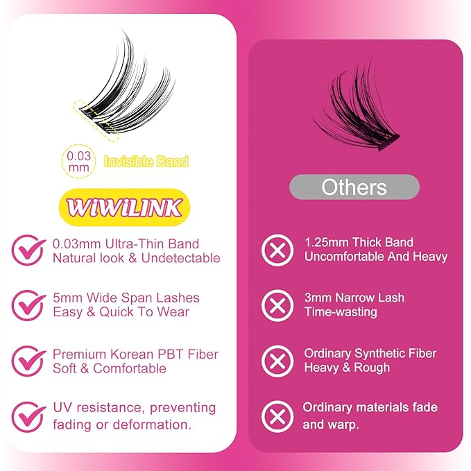 Wispy Lash Clusters 8-14mm Spike Eyelash Clusters D Curl DIY Lash Extension with Spikes 0.03mm -Invisible Band Natural Individual Cluster Eyelashes, Freya Short
