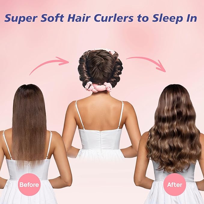 Heatless Curls Overnight Headbands for Women, Hair Rollers with Scrunchies and Clip, Soft Velvet Heatless Hair Curler for Long Hair, No Heat Damage to Hair (Purple)