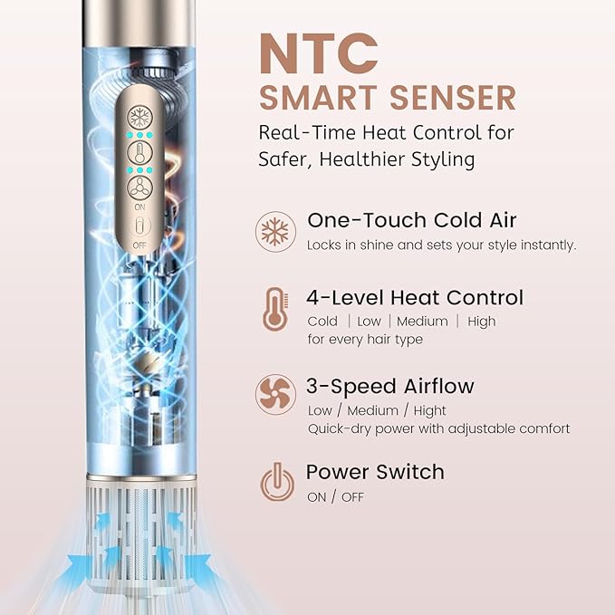 8-in-1 Hot Air Styler & Hair Dryer Brush Set, 110,000 RPM High-Speed Ionic Multi-Styler with Auto-Wrap Curlers, Diffuser, Volumizing & Thermal Brush for Fast Drying and a Smooth, Shiny Finish