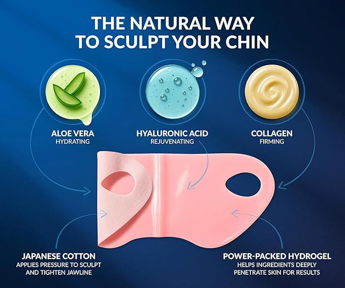 Stylia V Line Lifting Collagen Mask - Lift, Firm & Contour Jawline - Tightening Double Chin Strap with Hyaluronic Acid & Aloe - Neck Tightening and Lifting Mask - Jawline Shaper Face Lift Tape (5PC)