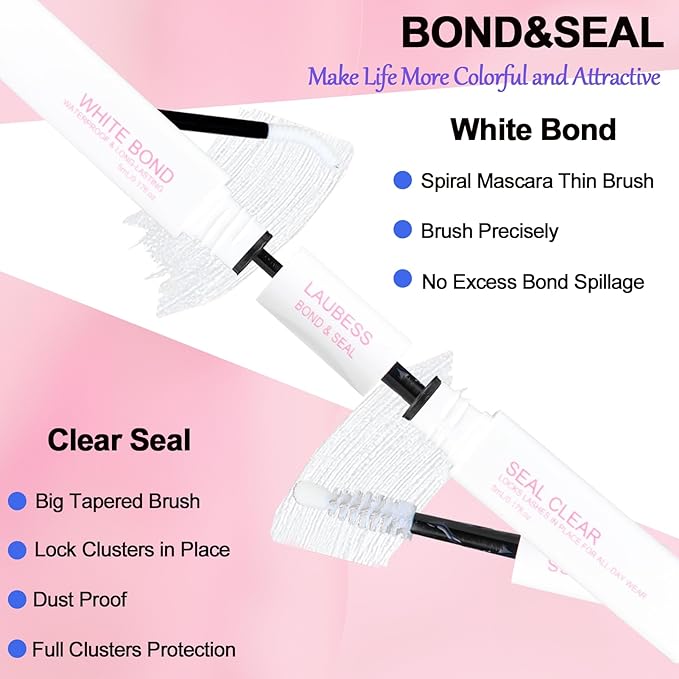 Lash Glue for Eyelash Clusters LAUBESS 2 in 1 Lash Bond and Seal Waterproof Lash Cluster Glue 10ml Adhesive Eyelash Glue Home Use Strong Hold 72H