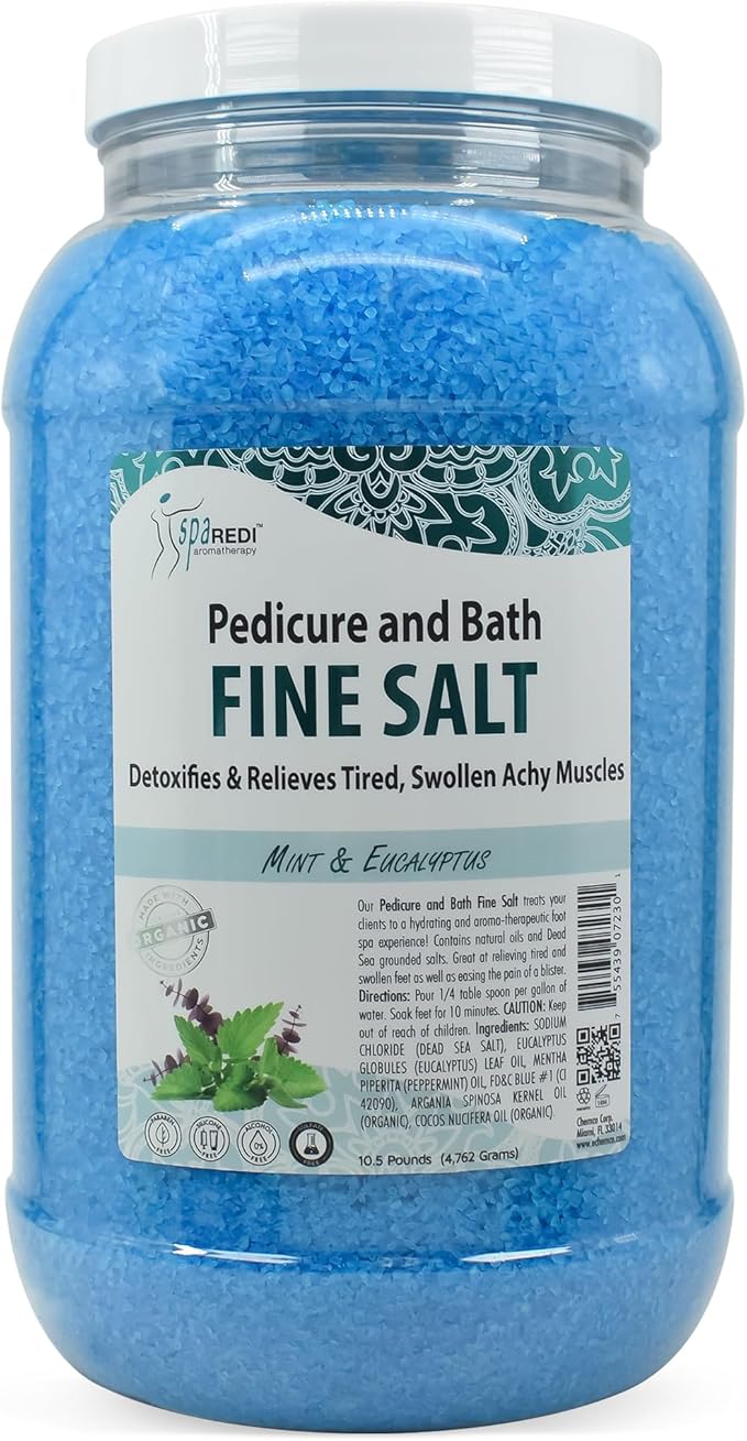 SPA REDI - Detox Foot Soak Pedicure and Bath Fine Salt, Mint and Eucalyptus, 128 Oz - Made with Dead Sea Salts, Argan Oil, Coconut Oil, and Essential Oil - Hydrates, Softens and Moisturizes