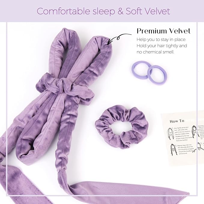 Heatless Curls Overnight Hair Curlers to Sleep In Overnight Curls for Women Heatless Hair Curler for Long Hair Overnight Headband （Purple）