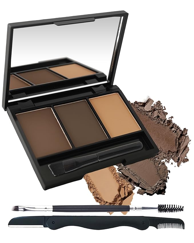 Eyebrow Powder Kit,3 Color Dark Brown Grey Light Auburn Eye Brow Powder Palette with Razor Brush,Long Lasting Waterproof Brow Filler Fill Shapping Eyebrows,Mother's Day Makeup Gift Set for Women-02