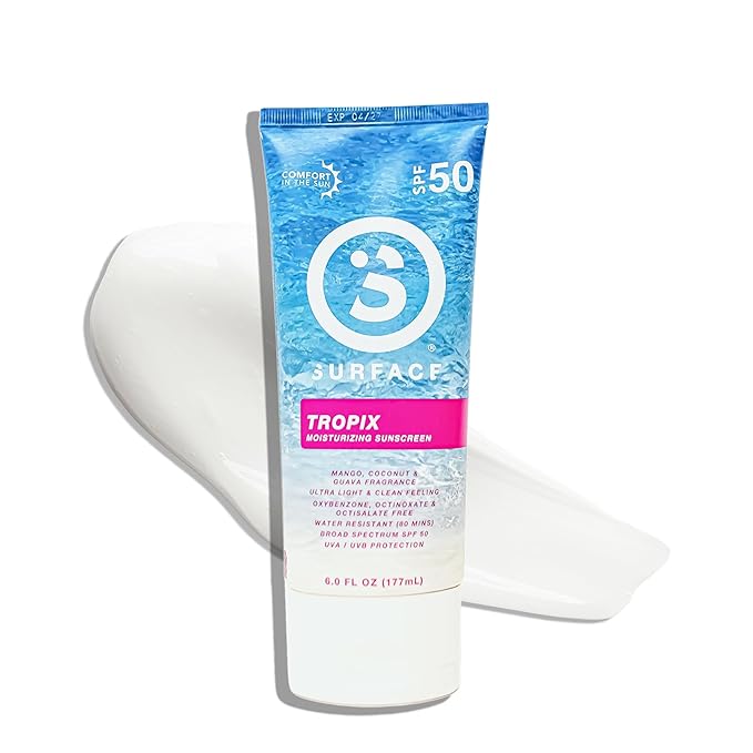 Surface TROPIX Sunscreen Lotion SPF 50 - Reef Safe, PABA Free, Hawaii 104 Compliant - Lightweight Non-Greasy Sunscreen for Face and Body, Tropical Scent (Coconut Mango), 6 oz