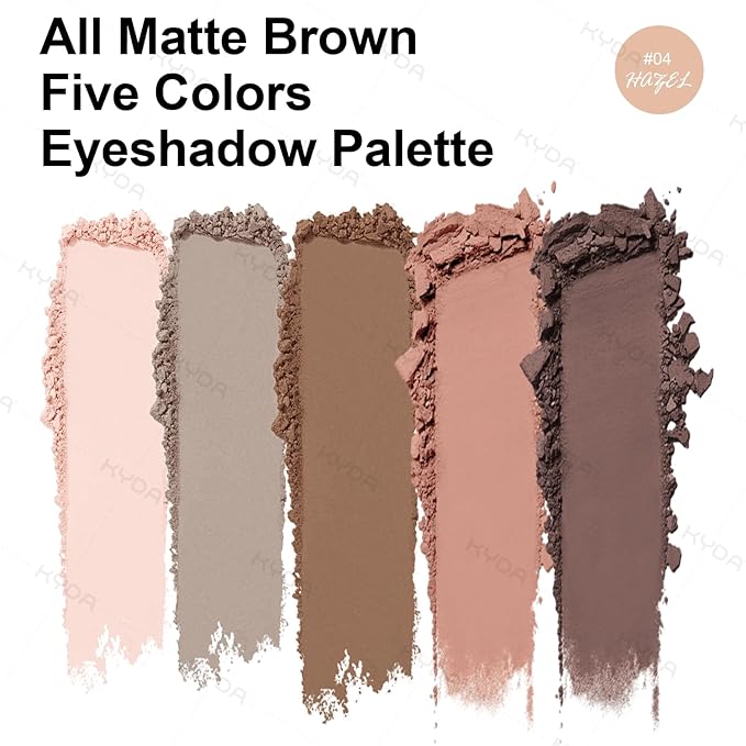 KYDA 5 Colors Netural Nude Eyeshadow Palette with Brush, Matte Brown Eyeshadow, All Matte Eyes Palette, High Pigment Eye Makeup Gift for Women, Korean Eyes Makeup, HAZEL ASIN B0FV7R
