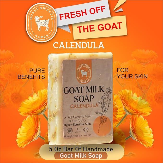 Honey Sweetie Acres Calendula Goat Milk Soap - Handmade 5 oz Bar, Made with Natural Ingredients, Moisturizing & Gentle, Made in the USA