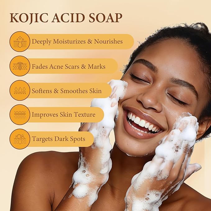 Kojic Acid Soap, Turmeric Soap Bar for Dark Spots, Brightening Face & Body Wash with Vitamin C, Tea Tree Oil & Shea Butter, Acne Scars, Hyperpigmentation & Even Skin Tone, 3 Pack