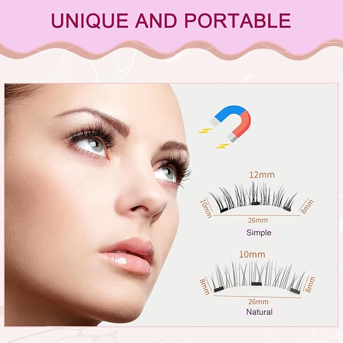 Meylora Magnetic Eyelashes with Applicator Natural Look, Reusable Eyelashes Magnetic Lashes, No Glue Needed Wispy False Lashes Kit Easy to Wear and Remove (Natural+Simple)