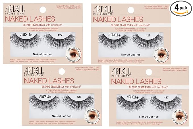 Ardell Naked Lashes Natural 427 with Invisiband – Lightweight, Natural-Looking False Eyelashes, Soft & Reusable Strip, 4 Pairs