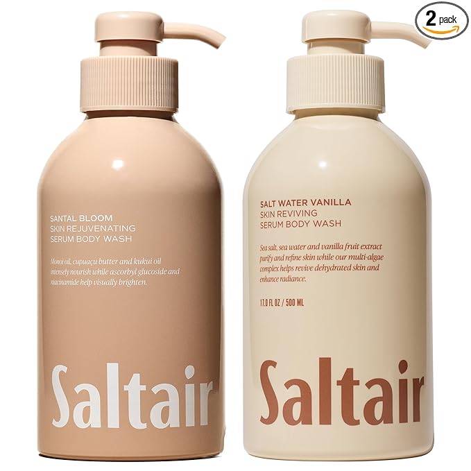 Saltair Body Wash Variety Pack – Santal Coconut: Santal Bloom & Salt Water Vanilla – Moisturizing Body Wash – Scented Shower Gel for Women and Men – 2x 17oz – Paraben & Cruelty-Free