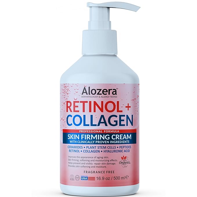 Alozera Firming Body Lotion, Retinol & Collagen Anti-Aging Body Moisturizer, Lightweight & Fast Absorbing Lotion for Crepey Skin, Improves Skin Elasticity, No Added Fragrance, 16.9 oz