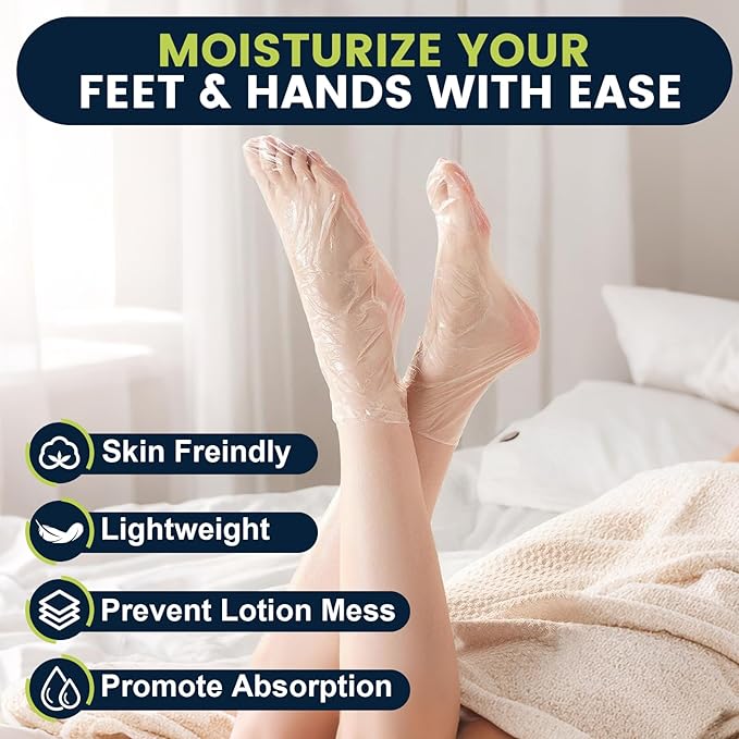 TEAWOO 200PCS Disposable Hand & Foot Mask Set, 100P Hand Masks + 100P Foot Masks with Stickers, Leak-Proof Moisturizing Covers for Paraffin Therapy & at-Home Skin Care (Feet Fit up to US 13)
