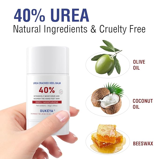OUKEYA Urea Cream Stick 40% – for Dry, Cracked Heels & Rough Skin on Feet and Hands, 40 Percent Urea Lotion for Feet Maximum Strength,1.06 oz (2 Pack)
