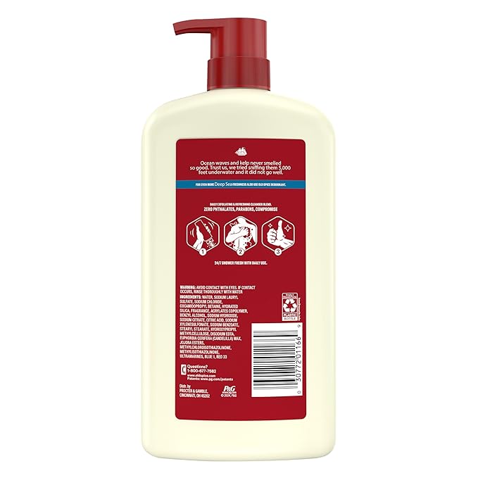 Old Spice Cleansing Body Wash for Men, 24/7 Shower Fresh with Lasting Scent, Exfoliate & Cleanse, Gentle on Skin, Vitamin B3, Deep Sea with Ocean Waves + Kelp Scent, 30 oz (Pack of 4)