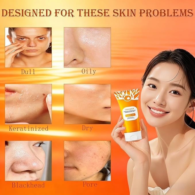 Orange Exfoliating Gel, 2026 Exfoliating Cleansing Gel Scrub, Pore Orange Peeling Scrub, Deep Clean Pores, Remove Blackheads & Moisturize Skin, All Types Skin