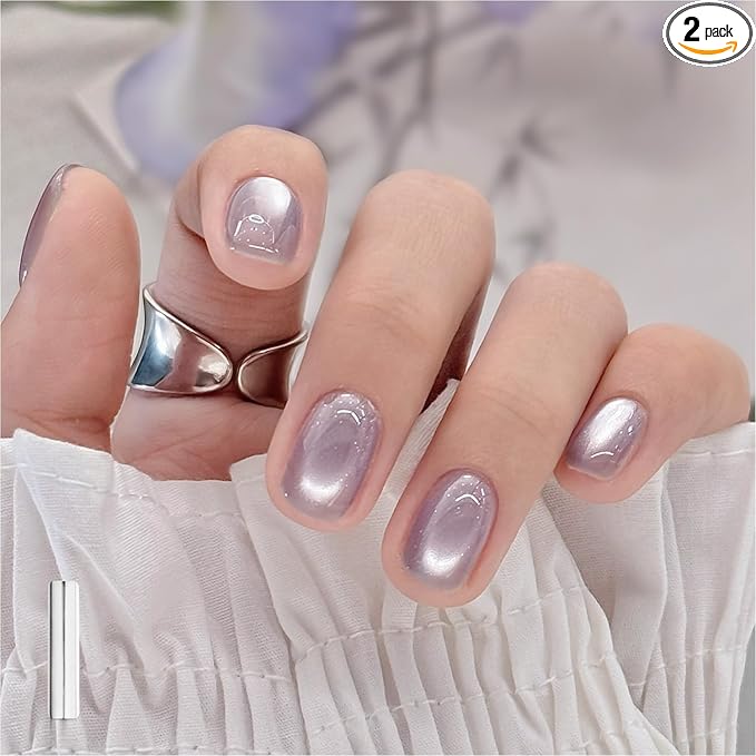 GAOY Jelly Purple Cat Eye Gel Nail Polish, 16ml Glitter Holographic Nail Polish with Magnet, Reflective Translucent UV Gel, 3135 Lavender Veil