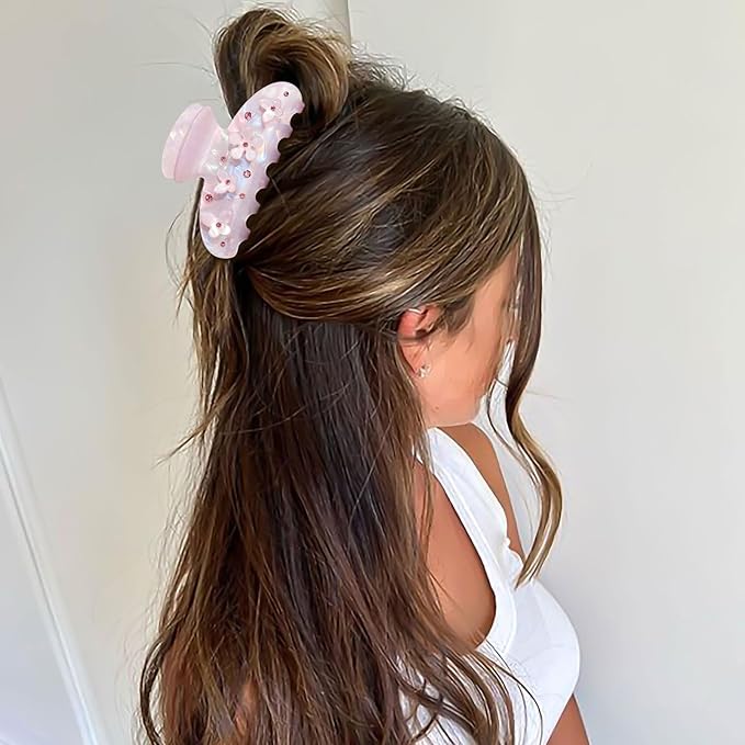 HAIMEIKANG 2Pcs Acrylic Flower Hair Claw Clips - Large for Women, Strong Hold Jaw Clip for Thick Thin Hair, Cute Non-slip Stylish Hair Accessories for Girls