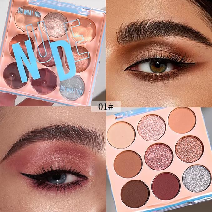9-Color Matte & Shimmer Eyeshadow Palette – Neutral Beige & Brown Tones, Waterproof, Long-Lasting, Ideal for Everyday, Office & Date Makeup 01#