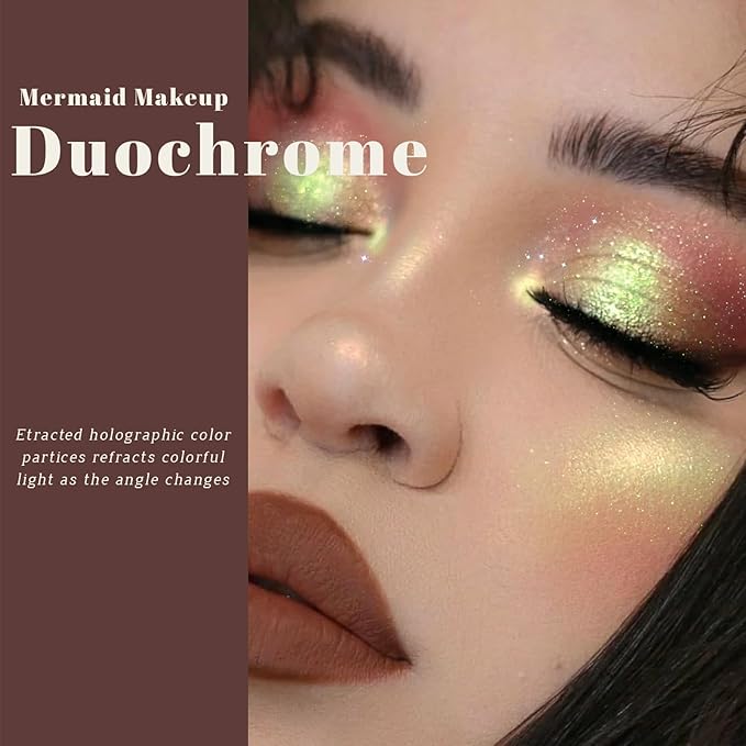 Noerrors Holographic Duochrome Gold Green Glitter Eyeshadow Palette, Chameleon Rich Color Shimmer Metallic Eye Shadow, Multichrome Color Shift Sparkle Iridescent Eye Brightener Makeup for Rave#04