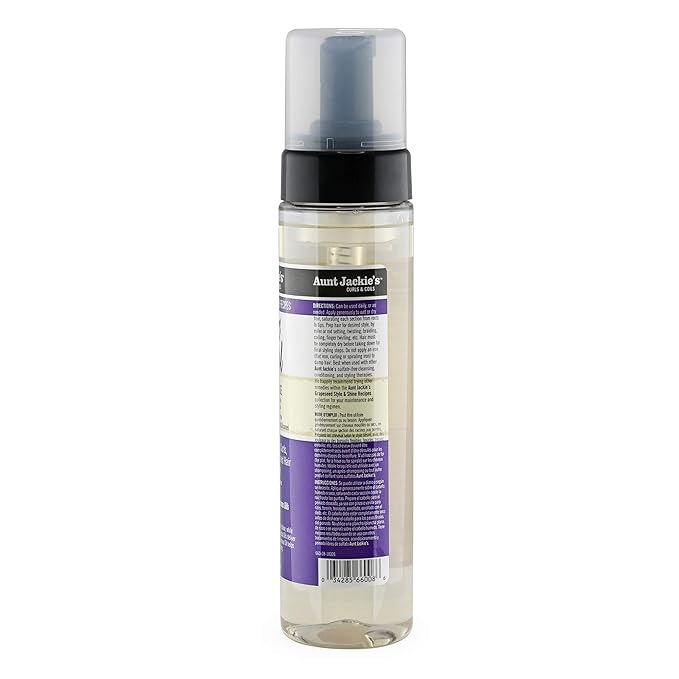 Aunt Jackie's Grapeseed Style and Shine Recipes Frizz Patrol Anti-Poof Setting Hair Mousse, Sets Curly Hair Styles in Place,Purple Fl.Oz 8.5 Ounce