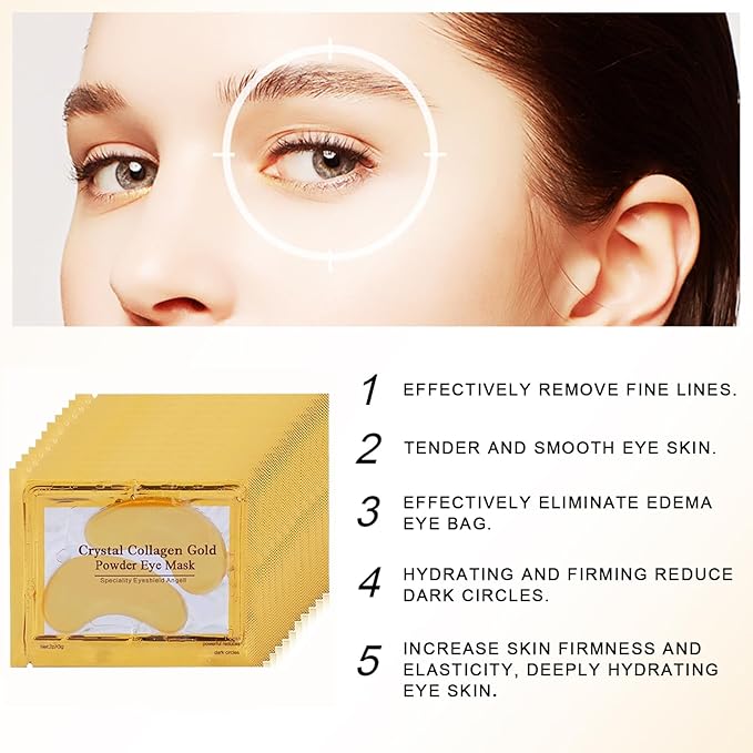 Lip Mask & Eye Mask - 30PCS Under Eye Patches Skincare, Crystal Collagen Hydrating Moisturizing Smoothing Gel Pads for Puffy Eyes Bags,Reducing Fine Lines Dark Circles, Anti-Aging Wrinkles Gold