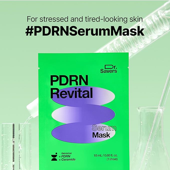 Dr. Savers PDRN Revital Face Serum Mask, 0.60 Fl Oz, Rejuvenating Skin Barrier & Firming Care with Mugwort-Derived PDRN, Ceramide & PHA, Healthy Glow, Personalized Korean Skincare, 10 Sheets