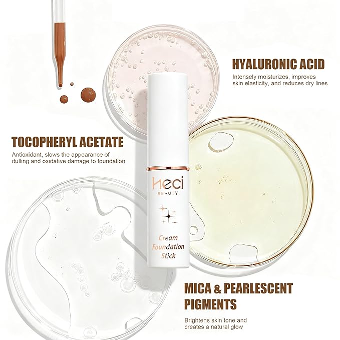 HECI BEAUTY Tinted Foundation Stick, Balm to Cream Foundation with Light to Medium Coverage, Infused with Hydrating Ingredients, Medium Dark 04, 0.25 oz