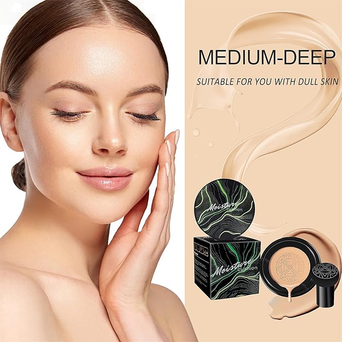 Mushroom Head Air Cushion CC Cream - BB Cream Face Makeup Foundation for Mature Skin Moisturizing Concealer Brighten Long-Lasting, Even Skin Tone for All Skin Types (2PCS Deep Color)