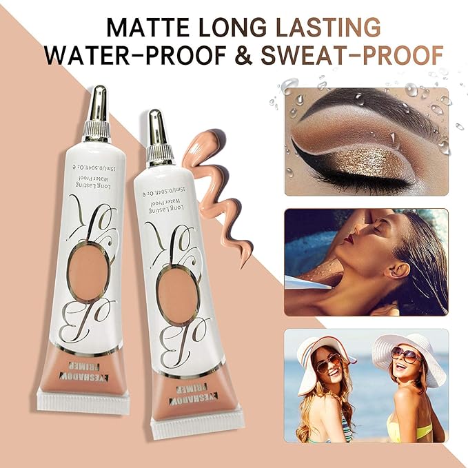 LOKFAR 2 Pack Matte Eyeshadow Primer for Oily Lids Black Eyeshadow No Crease Eye Primer Makeup Eyeshadow Base Waterproof & Smudge-proof & Long Lasting Cream Liquid Eye-shadow for All Shadows (Set C)