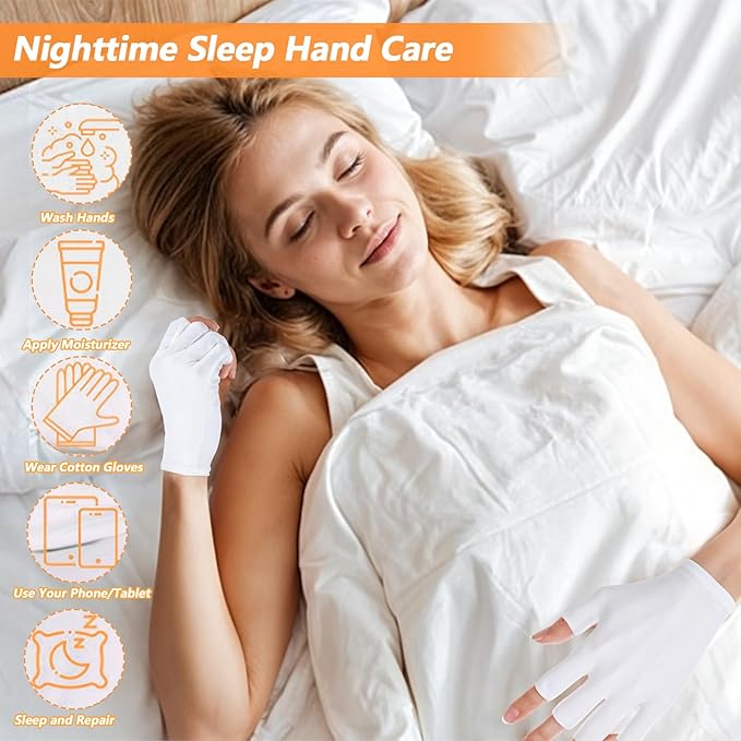 4 Pairs White Fingerless Gloves, Moisturizing Night Gloves for Dry Hands, Eczema Treatment Sleeping Gloves, Overnight Hydration Spa Hand Care