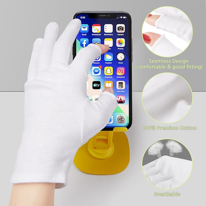 4 Pairs Cotton Moisturizing Gloves Touchscreen - 100% White Cotton Gloves for Dry Hands Sleeping Overnight Lotion Spa Treatment - Moisturizing Night Gloves