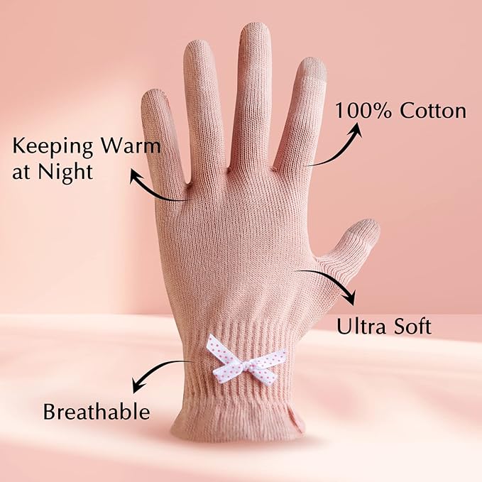Evridwear Cotton Moisturizing Gloves Overnight Touchscreen for Dry Hands SPA Eczema Hand Care, Day and Night Moisturizing Sleeping Gloves (2 Pairs L/XL, Feather Weight Pink)